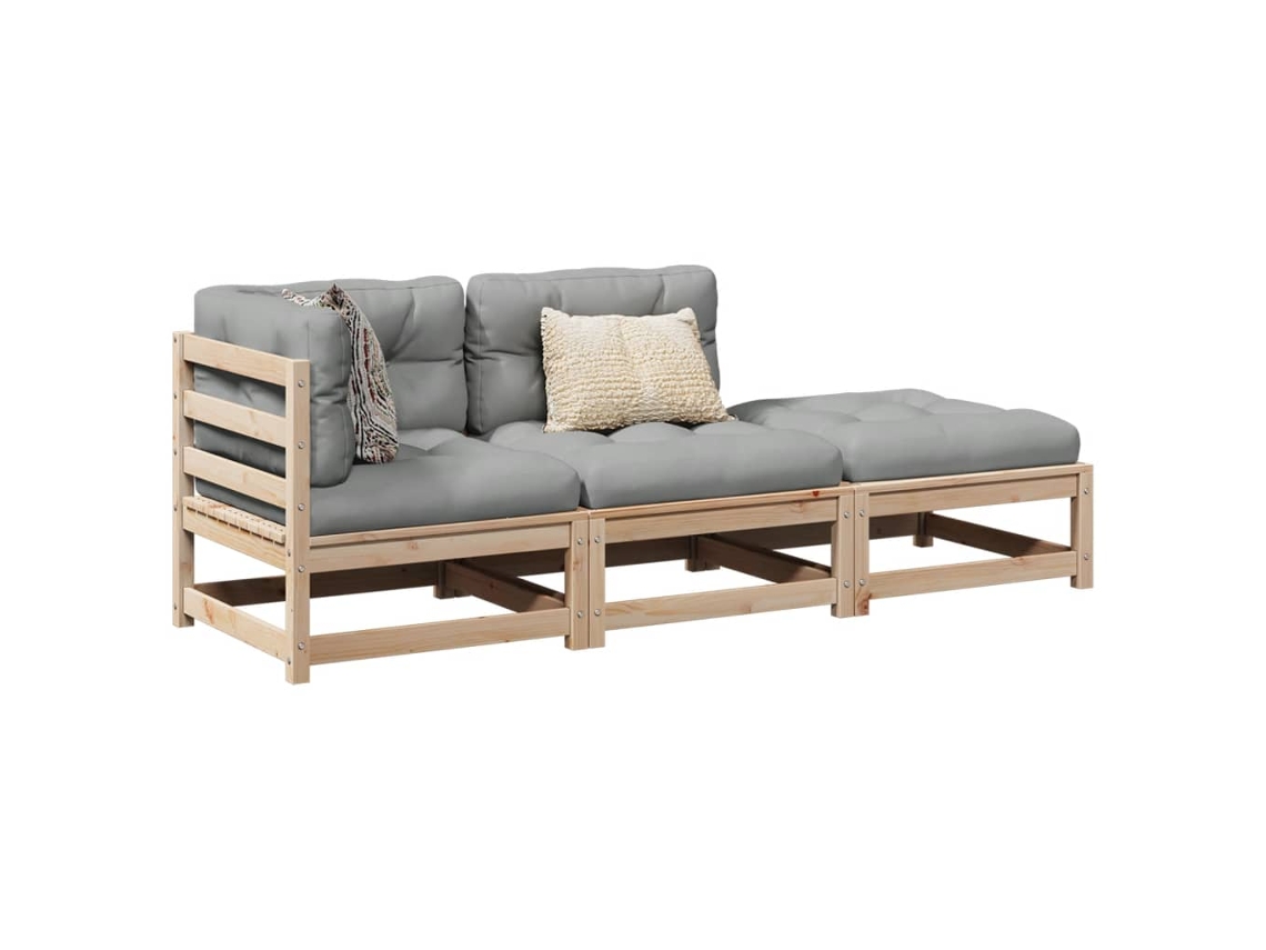 Vidaxl 3 Pcs Conjunto Sofás De Jardim C/ Almofadões Pinho Maciço