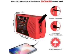 RÁDIO AQUAFORGE com lanterna solar, bateria externa de 2000mah, manivela, emergência