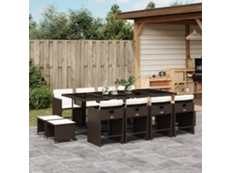 Vidaxl 13 Pcs Conjunto Jantar P/ Jardim C/ Almofadões Vime Pe Castanho