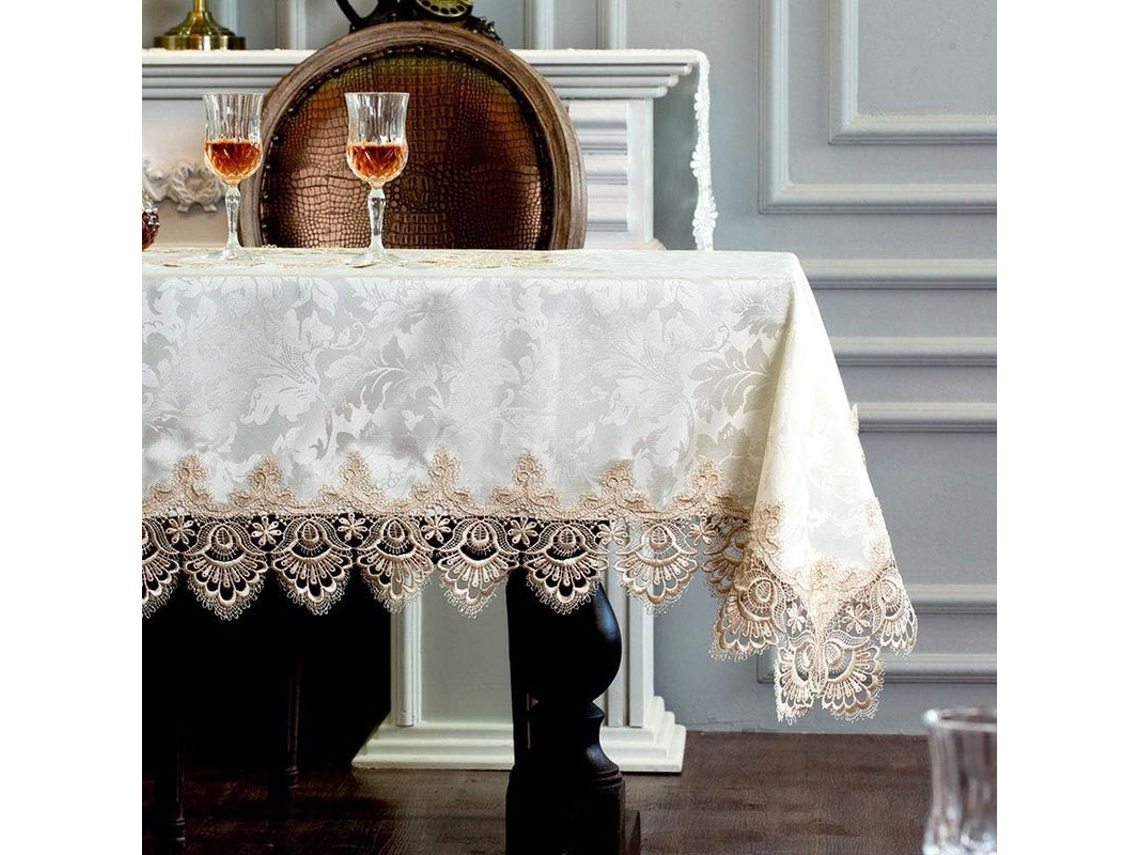 Mantel Rectangular Antiguo Com Calado E Flores Macramé Cor Marrom Claro 52x70 Polegadas