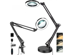 Lupa De Aumento 5x Com Lâmpada E Suporte, Lupa Luminosa Dois Em Um, Lupa Com Base E Fixação Por Grampo Em Três Modos De Cor. Aquaforge