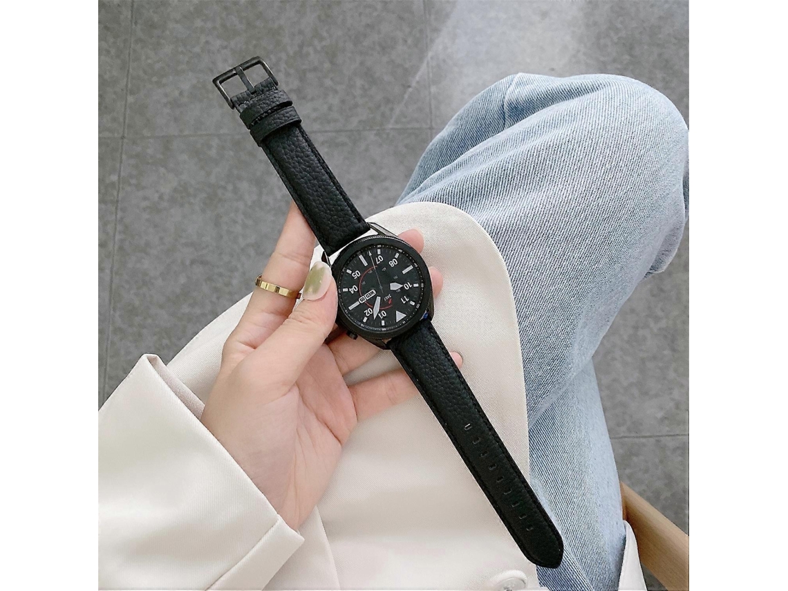 Pulseira De Couro Com Textura De Lichia Costurada Para Samsung Galaxy Watch 46mm (preta)