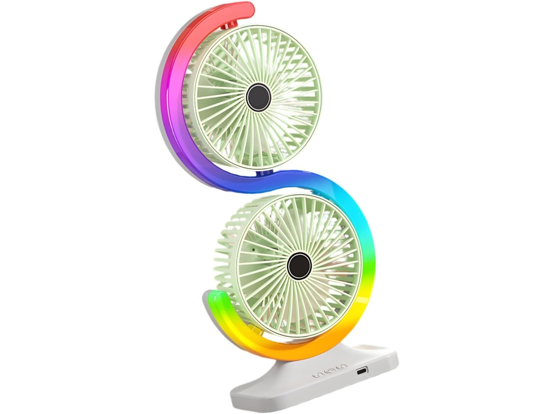 Ventilador De Mesa Compacto Com Duas Cabeças Separadas, 9 Cores, Verde.