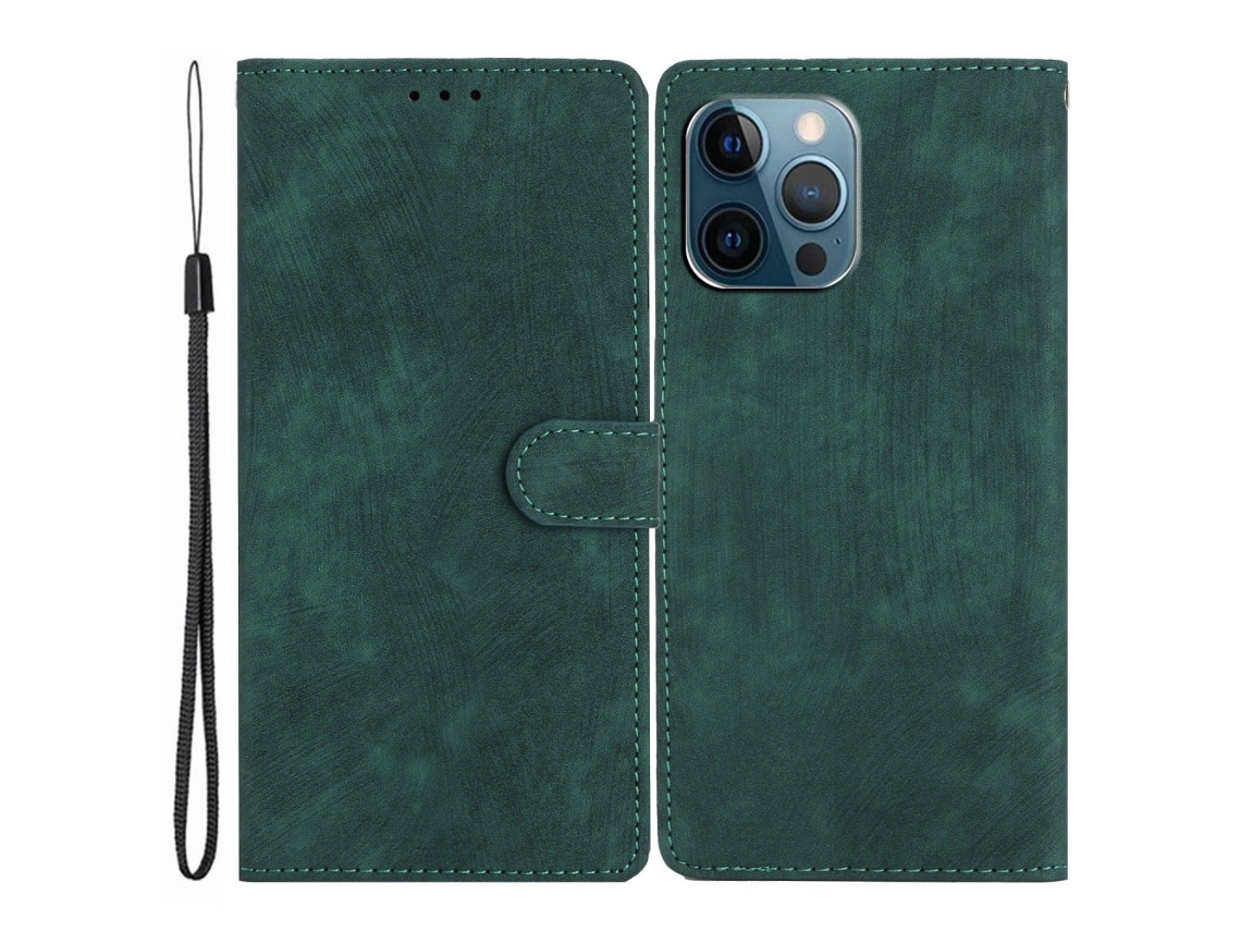 Capa Inch Para Iphone 13 Pro Max Pele Sintética Verde