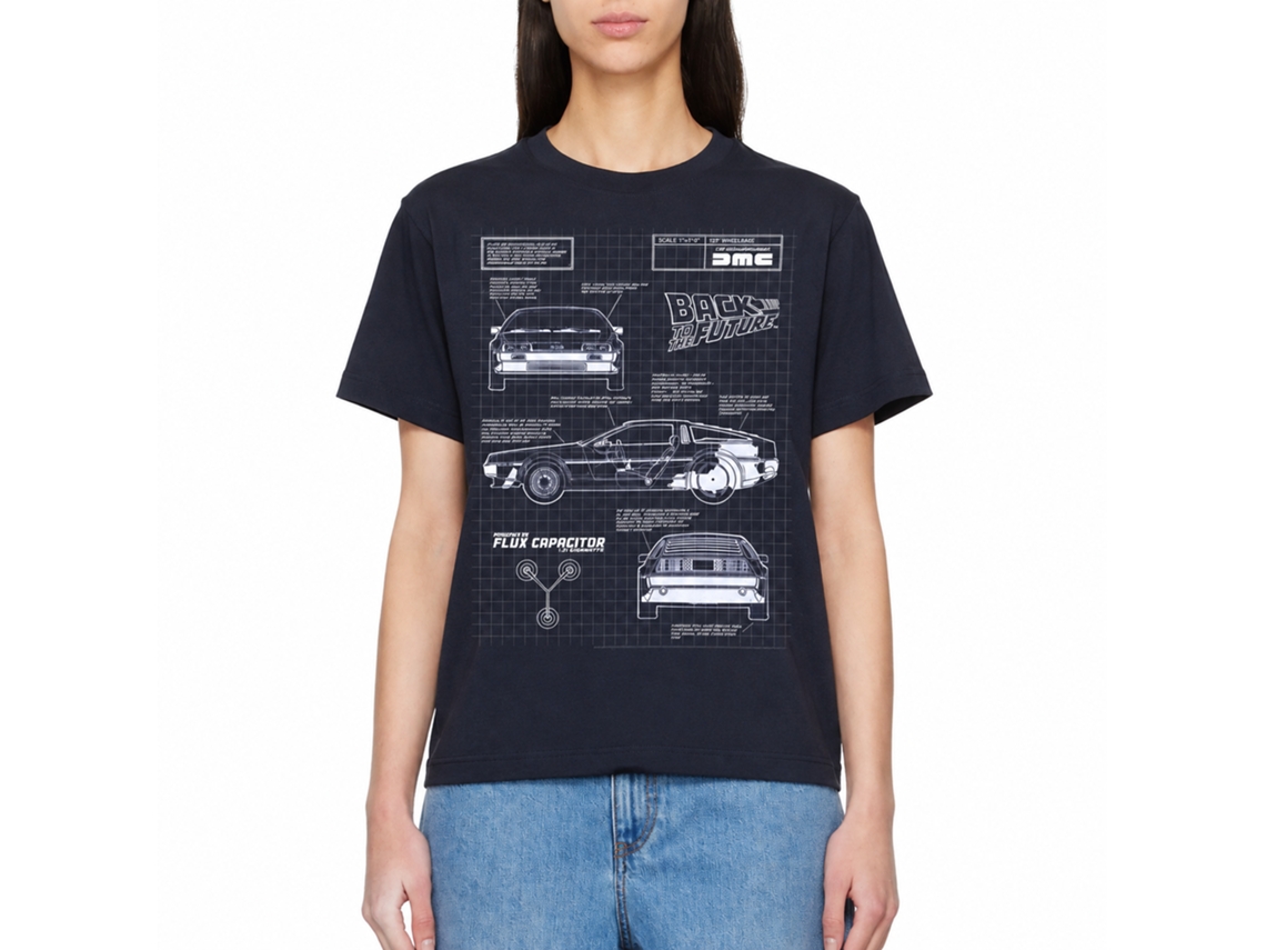 Rockinstone Back To The Future Movie Blueprint Navy Adult T-shirt Size:xxxl