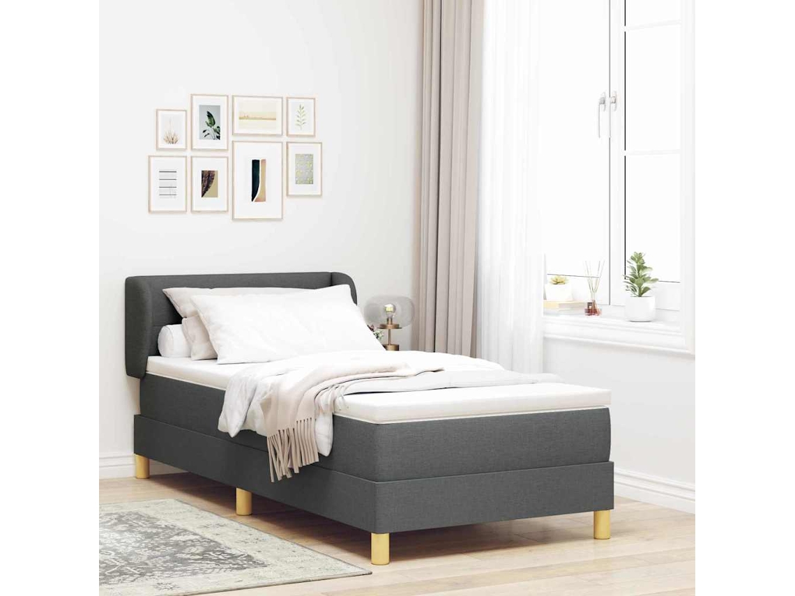 Vidaxl Cama Box Com Cabeceira Cinzento Escuro 80 X 200 Cm Tecido