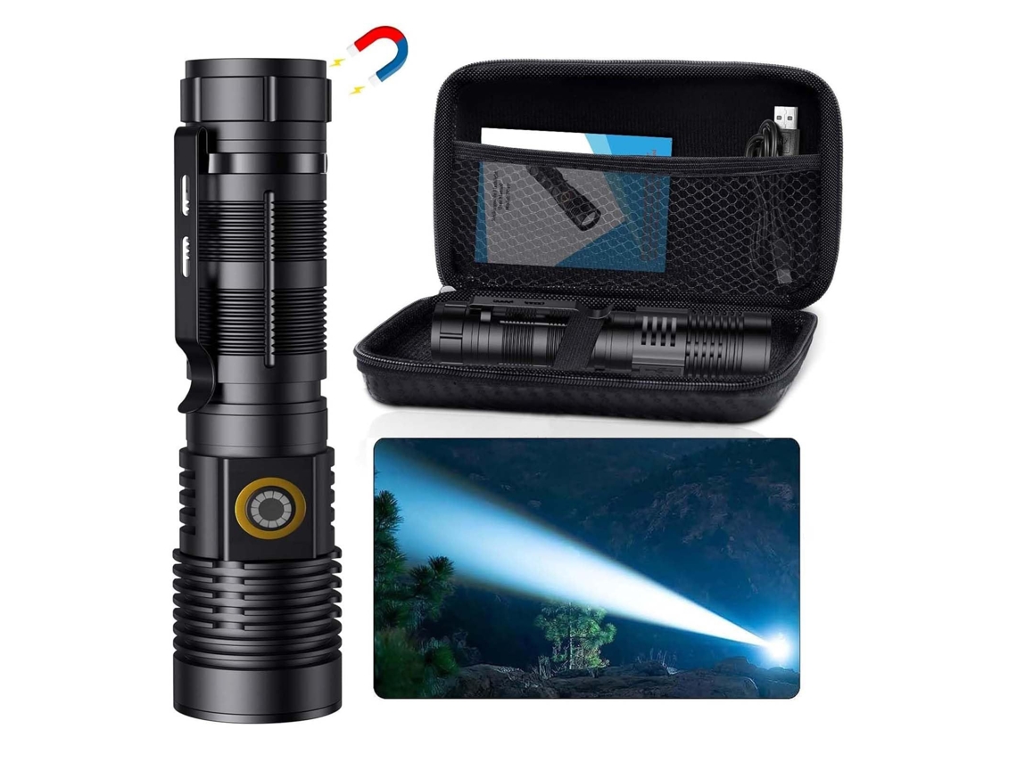Lanterna Portátil Recarregável com Laser Branco, Magnética, Zoom Ajustável, Bateria de 3000mah e Bolsa, para Patrulhas Manutenção STELASPLEN