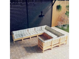 Vidaxl 10 Pcs Conjunto Lounge De Jardim C/ Almofadões Cor Creme Pinho