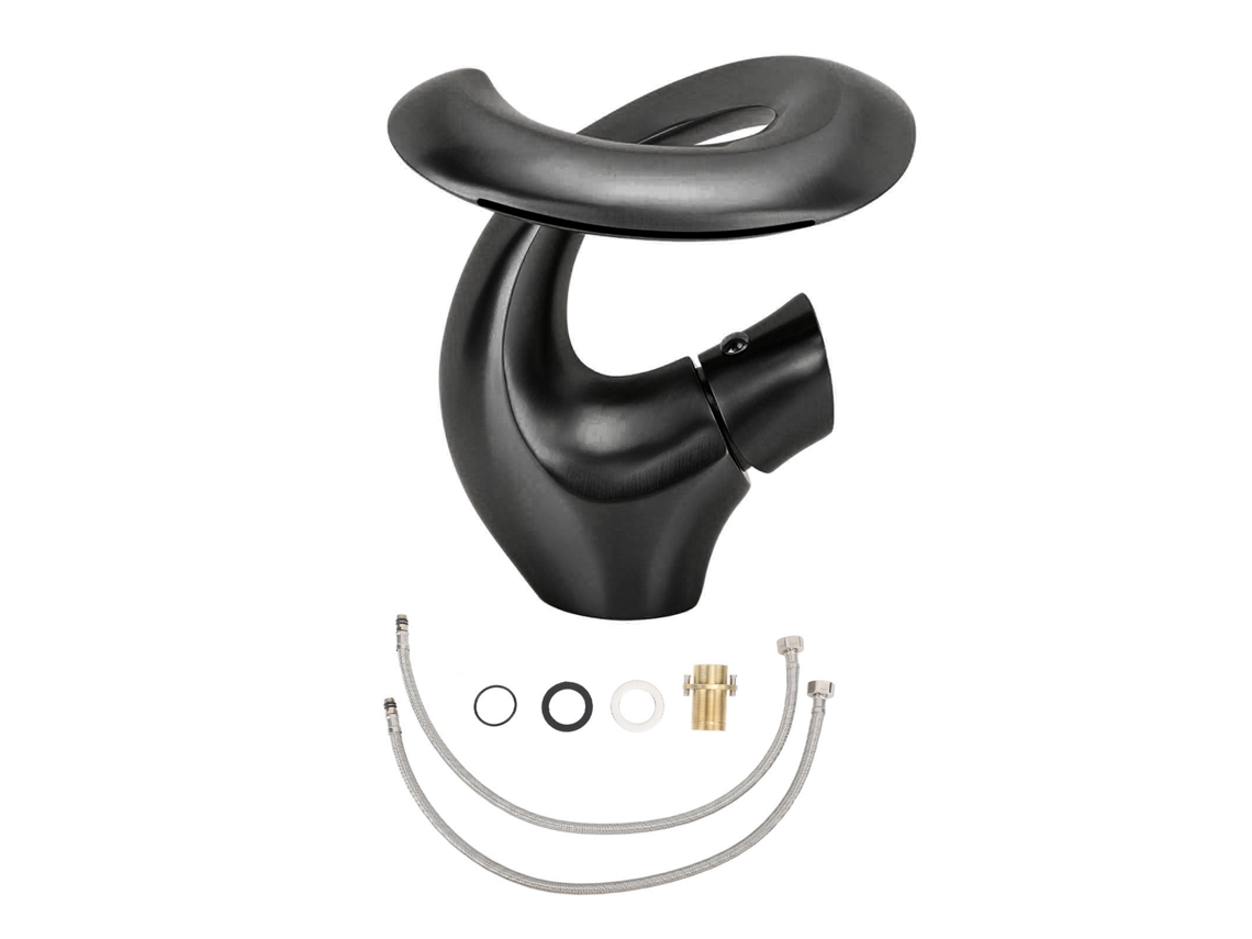 Faucet Banheiro Latão Cascata Ajustável Misto Quente Frio Preto