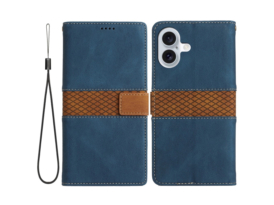 Capa Em Couro Pu, Com Suporte Para Apple Iphone 16 Plus - Cor Azul