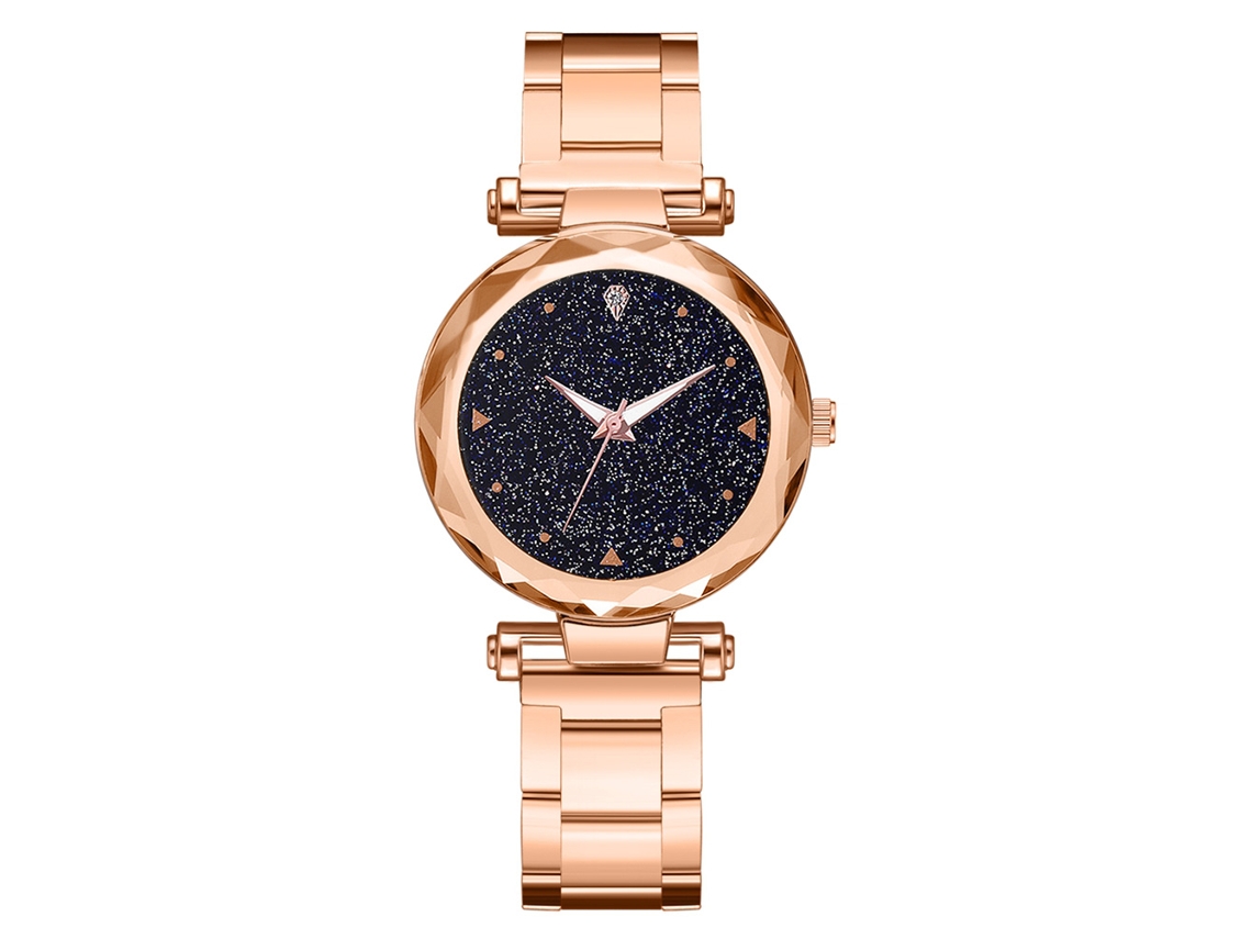 Relógio de Pulso Feminino de Quartzo com Mostrador Redondo e Cinto de Liga Ouro Rosa Casual Elegante