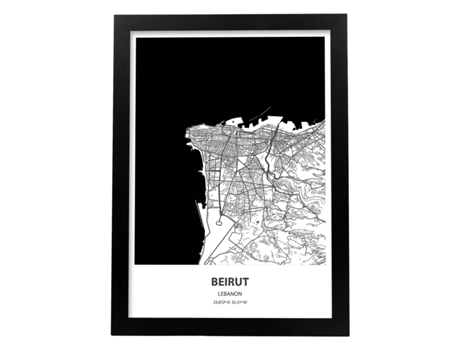 Pôster De Mapa De Beirute - Libano. Lesas De Cidades De Ã Fica Com Mares E Rios De Preto. Sem Quadro
