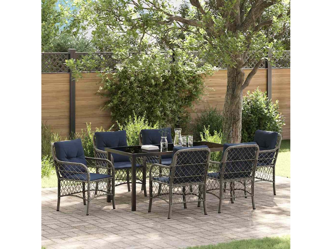 Vidaxl Conjunto de Jantar para Jardim 7 Pcs Cinza e Preto Vime