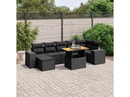 Vidaxl 8 Pcs Conjunto Sofás De Jardim Com Almofadões Vime Pe Preto