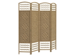 Biombo Dobrável De 4 Painéis Com Corda De Papel, 160x170cm, Decoração Natural Para Quarto.