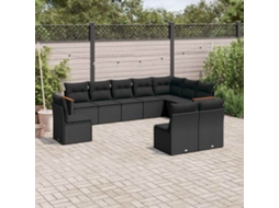 Vidaxl 10 Pcs Conjunto Sofás De Jardim C/ Almofadões Vime Pe Preto
