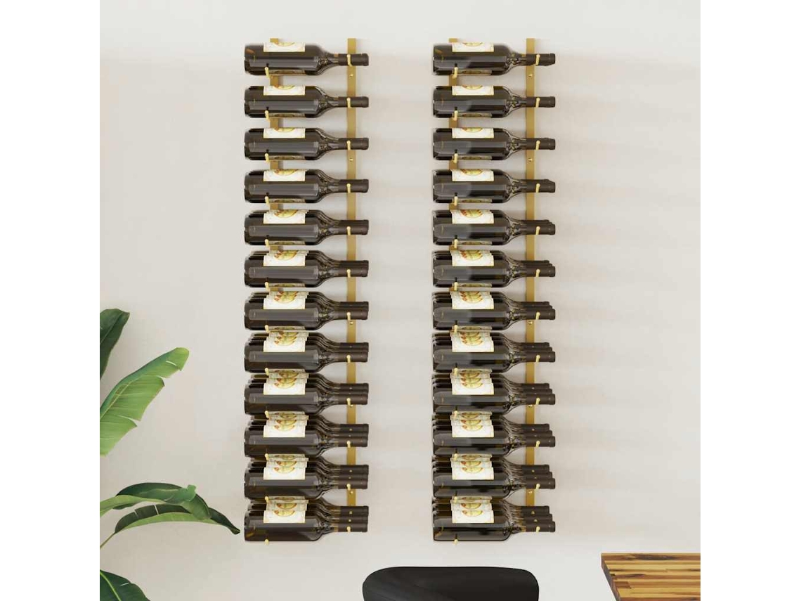 Vidaxl Garrafeira De Parede Para 36 Garrafas 2 Pcs Ferro Dourado