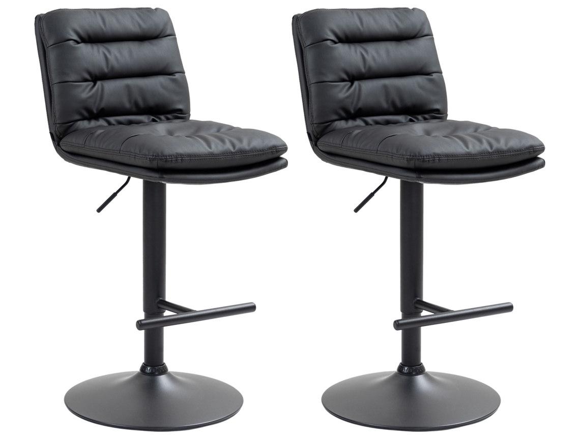 Conjunto de 2 bancos de bar Damar em imitação de pele preto/preto CLP
