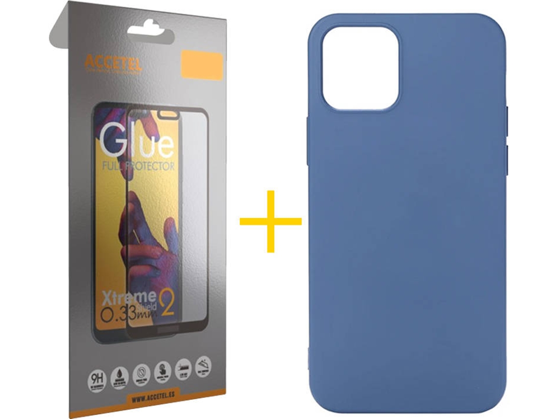 Kit Capa e Película Vidro Full 1X  iPhone 11 Pro Accetel Silicone Azul