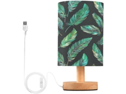 Abajur De Cabeceira Verde Com Penas, Portas De Carregaje USB C, Luminária De Mesa Cabeceira, Luminária De Leitura Led