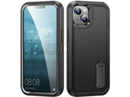 Suporte Casa Quedas Para Iphone 15 Plus Pele Sintética Anti-choque Preto