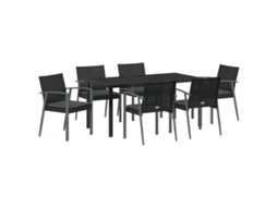 Conjunto 7 De Jantar De Jardim De Vidaxl Com Almofadas Em Rattan Preto
