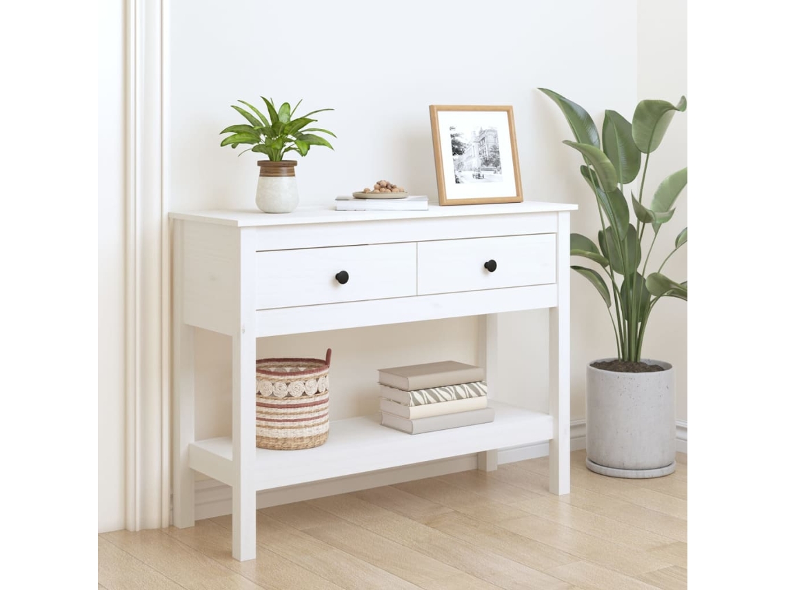 Vidaxl Mesa Consola 100x35x75 Cm Pinho Maciço Branco