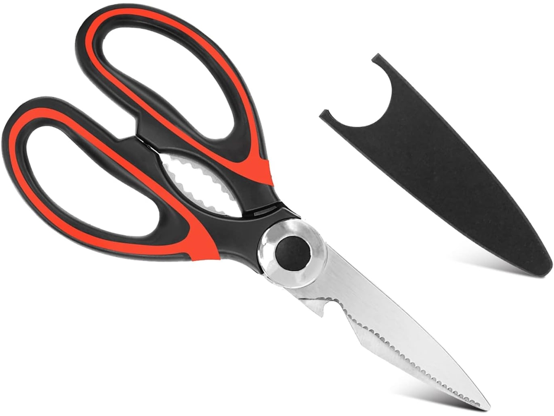 Lurelia Tesoura Cozinha Aço Inoxidável Abridor Integrado Capa Protetora 20,8 X 9,2 Cm Multiuso