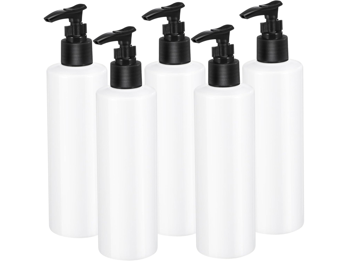 De 5 Frascos De Plástico Transparente Recarregáveis Com Bomba Dosadora Para Loção, Xampu E Outros Produtos.