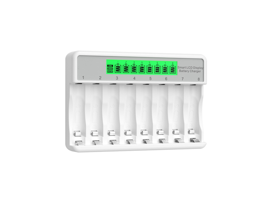 Carregador de Pilhas AA e AAA com Visor LCD e 8 Compartimentos | HEXINYIGJLY