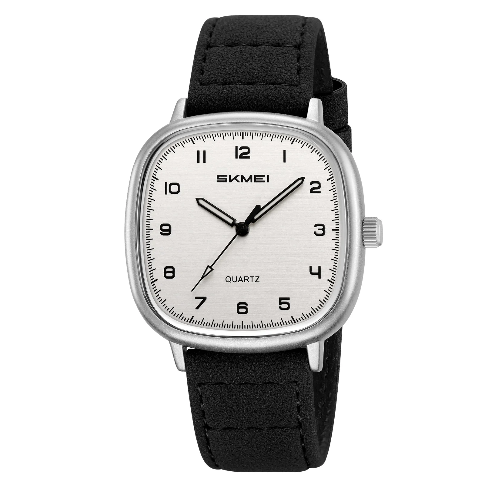 Relógio Casual/formal com Pulseira de Couro Genuíno , Movimento de Quartzo, Caixa Quadrada e Mostrador Dourado. MDUG (prateado e Preto)