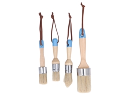 Conjunto de 4 pincéis domésticos com cabos de madeira, feitos de cerdas puras de javali para uso multifuncional em projetos de bricolagem.