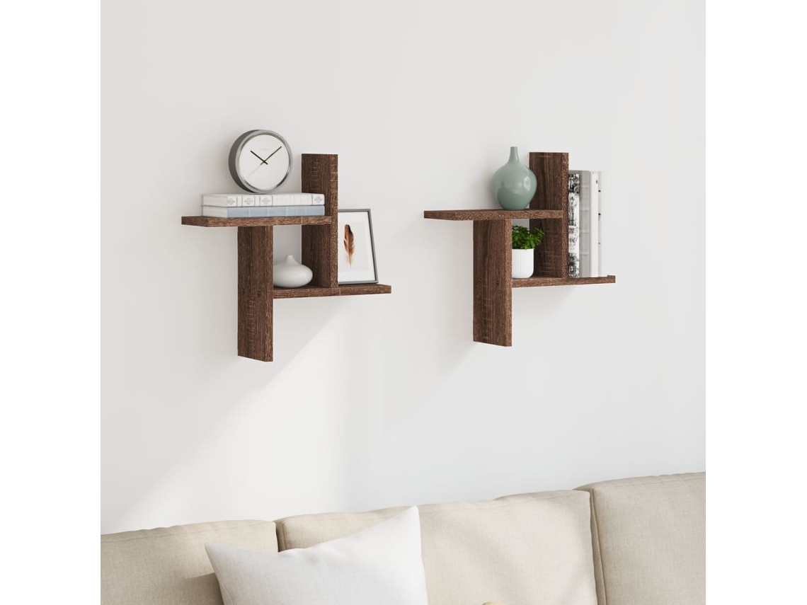Conjunto de 2 Prateleiras de Parede Derivados Madeira Carvalho Castanho MAISON EXCLUSIVE