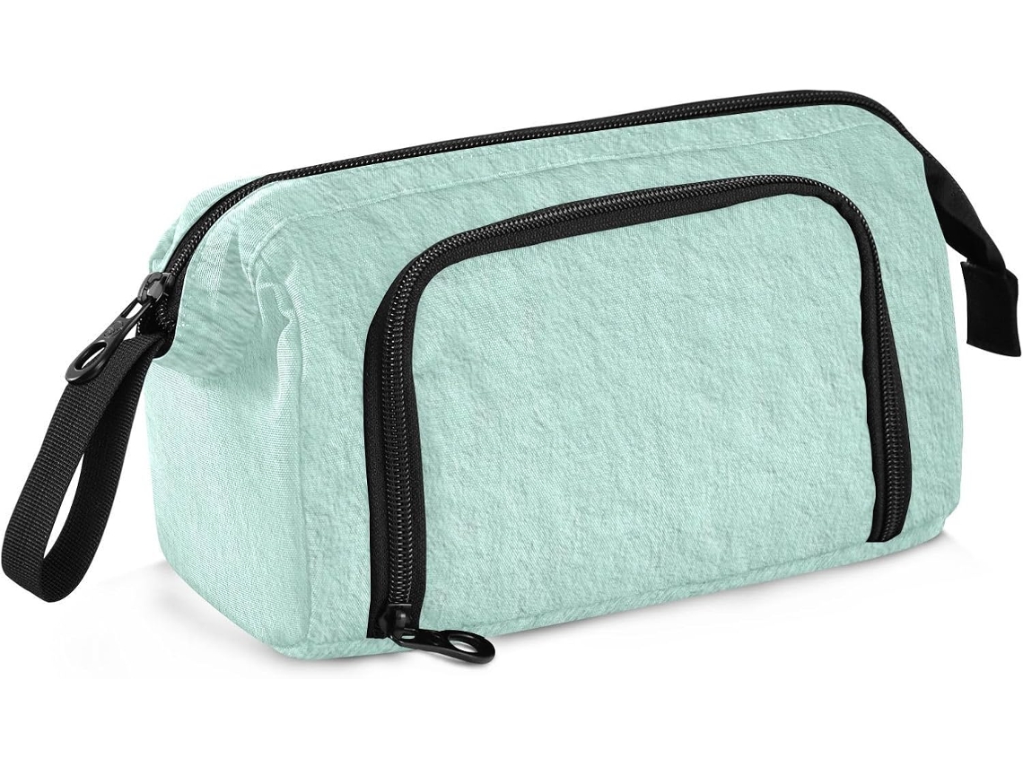 Estojo Leve com Textura de Linho Verde Menta e Grande Capacidade, Ideal para Adolescentes Viagens. 24 X 9,5 15