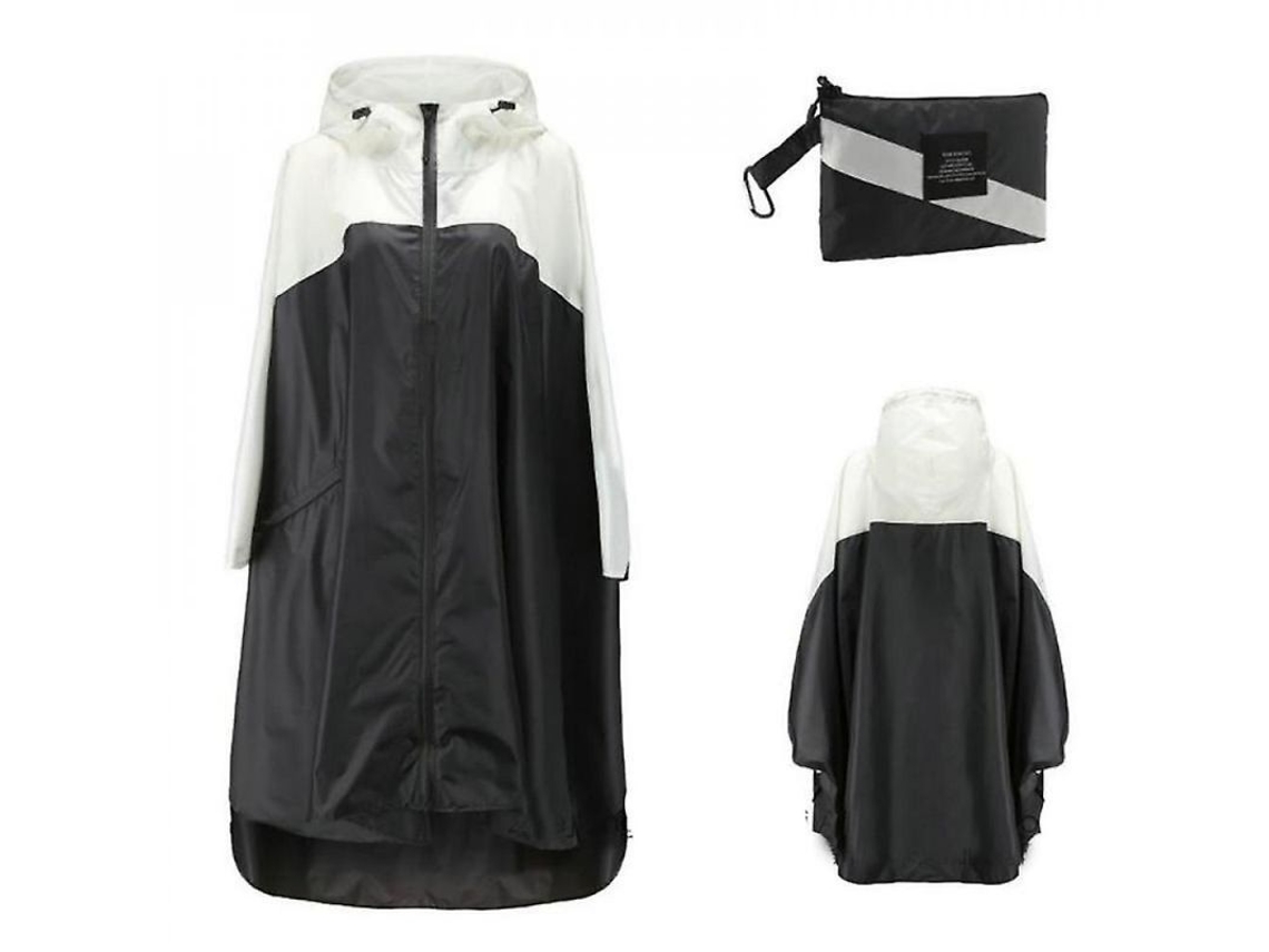 Impermeável Portátil Para Adultos, Poncho Reutilizável Com Capuz E Mangas Leve Xvq Negro Blanco