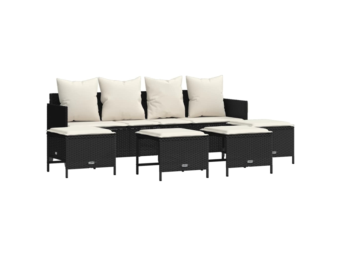 Conjunto de 5 sofás de jardim com almofadões Vime Pe Preto MAISON EXCLUSIVE (5 peças)
