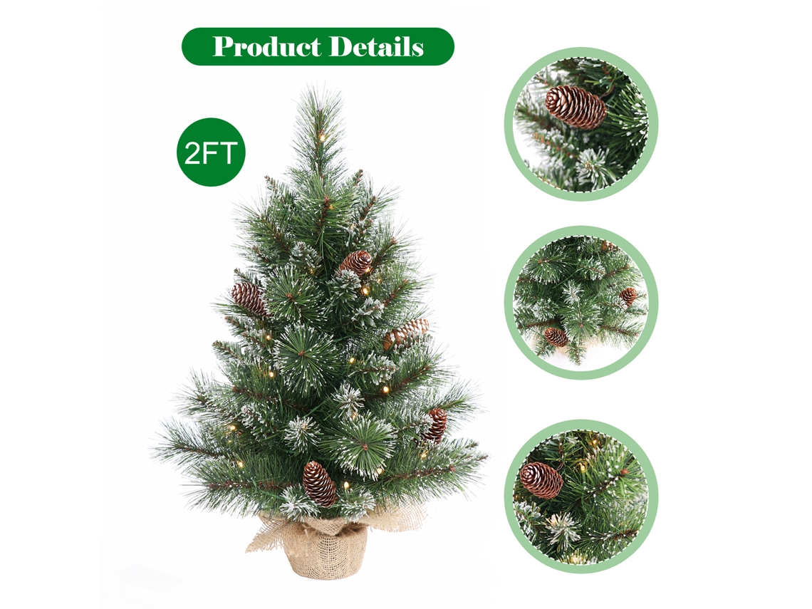 Árvore de Natal Mini Artificial de Mesa 2ft com Luzes LED e Pinhas com S/MARCA