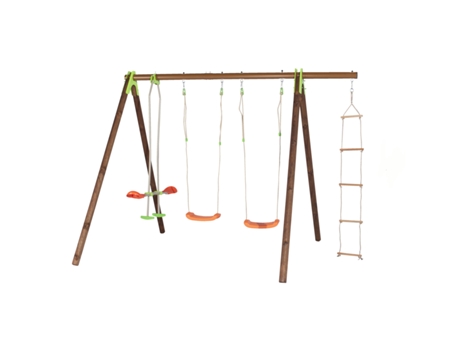 Multi-Atividades TRIGANO JARDIN Baloiço Madeira-Metal com 2 Baloiços + 1 Assento Frente a Frente + 1 Escada de Corda J-18549P6