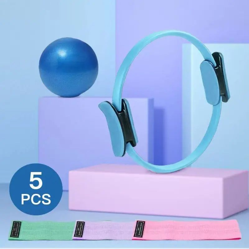 Conjunto De Anéis De Ioga (azul, 5 Peças), Material Pp De Cor Sólida, Elástico.