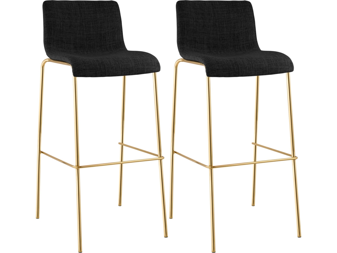 Conjunto De 2 Bancos De Bar Hover Em Tecido Com Base De 4 Pes Em Dourado Cinza Escuro