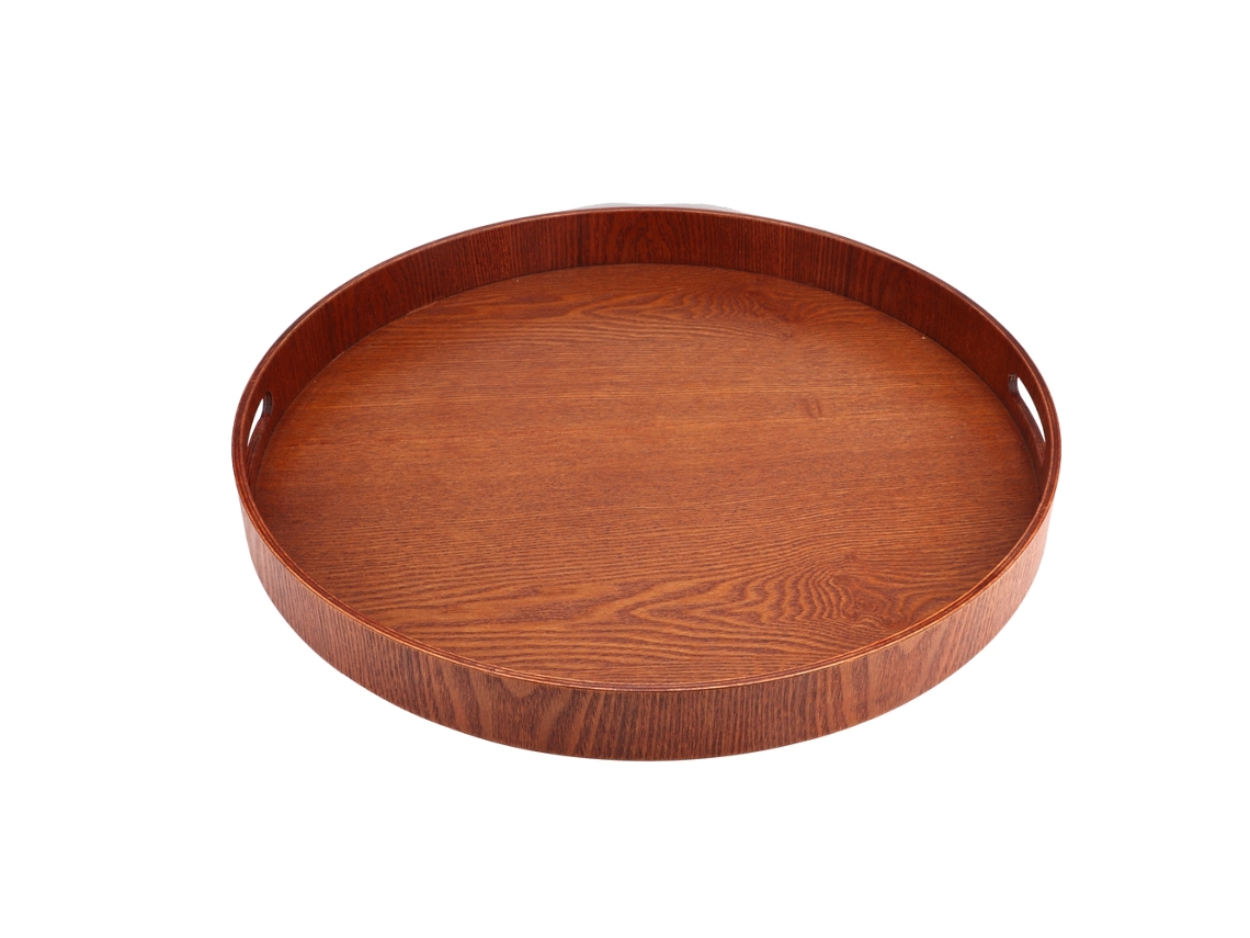 Bandeja Antiderrapante Para Servir, Bandeja Otomana Decorativa Com Superfície Lisa, Prato Grande Redondo De Madeira Multiuso Com Portas Para Alças, Ba