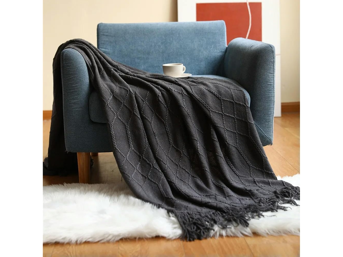 Manta de Tricô para Sofá e Cama Macia Decoração Casa com Pompom Leve Respirável, Macio, Quente, Ideal para Qua