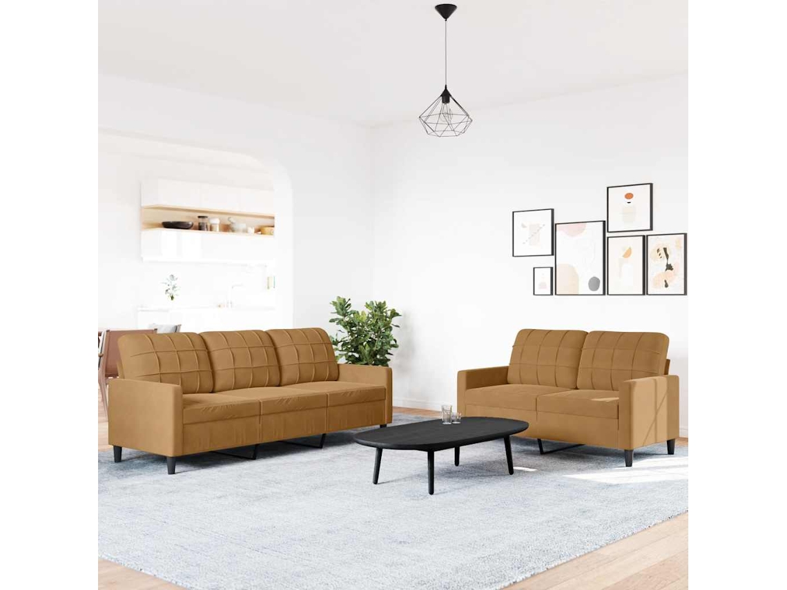 Vidaxl 2 Pcs Conjunto De Sofás Com Almofadões Veludo Castanho