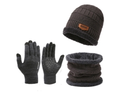 Conjunto De 3 Peças Cinza Para Inverno Unissex Com Gorro De Tricô Quente Touca Para Esqui E Luvas Com Aba E Luvas Para Uso Com Tela Sensível Ao Toque
