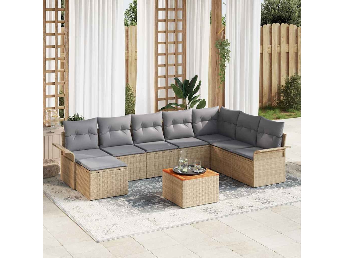 Vidaxl Conjunto De Sofá De Jardim 9 Unid. Bege Vime Pe