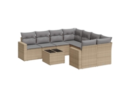 Maison Exclusive - 9 Pcs Conjunto De Sofás P/ Jardim Com Almofadões Vime Pe Bege