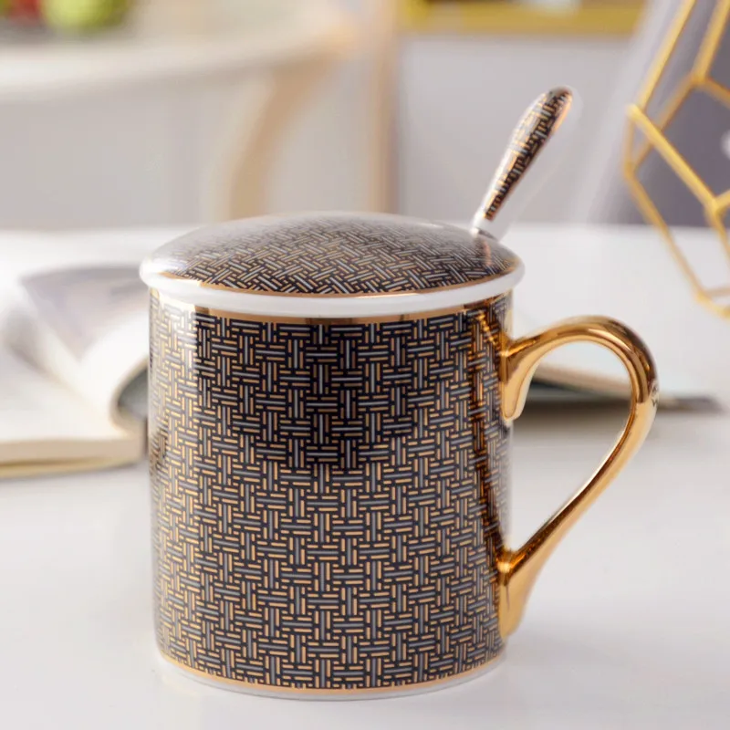 Caneca de Café de Cerâmica Criativa em Estilo Britânico , Caneca de Luxo para Casal. MDUG (estilo D, 300ml)
