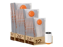 Pacote com 12 sacos de armazenamento a vácuo com bomba recarregável, ideal para selar roupas, cobrir objetos e roupas de cama, economizando espaço.