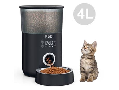 Dispensador automático de ração de 4 litros para cães e gatos. Tigela dispensadora de ração para 5 refeições por dia com tela sensível ao toque, preta. Jeiibrzui