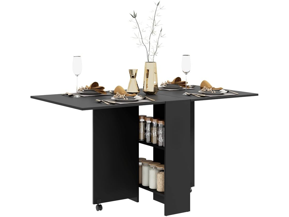 Mesa Dobrável Melamina de Madeira Cor Preto 75x140x74 cm Homcom